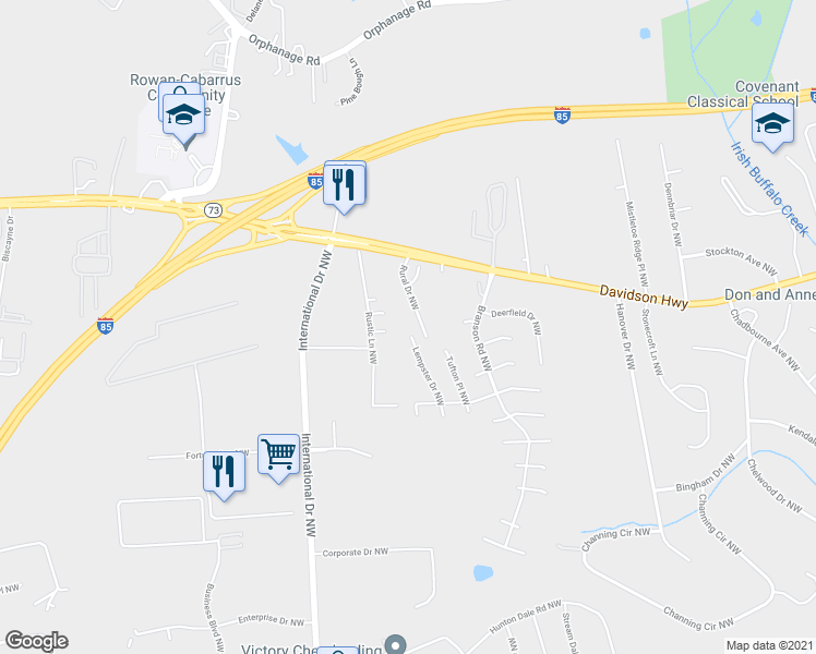 map of restaurants, bars, coffee shops, grocery stores, and more near 1218 Lempster Drive Northwest in Concord