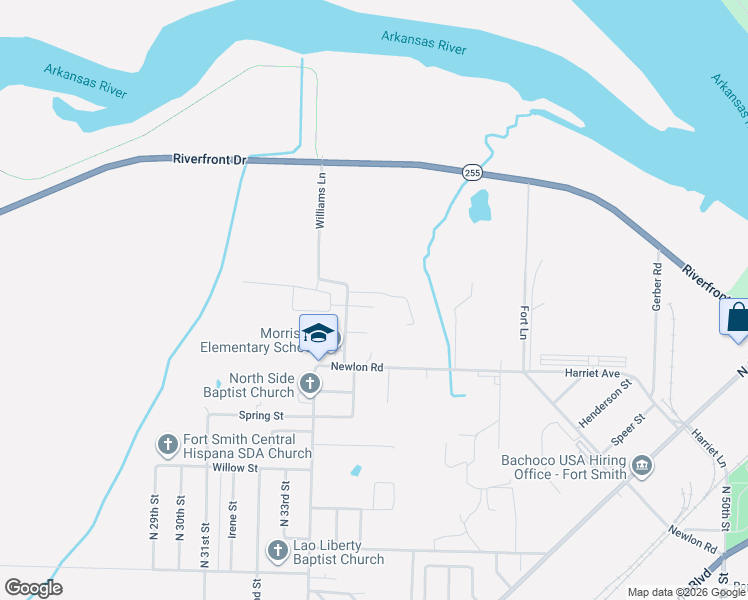 map of restaurants, bars, coffee shops, grocery stores, and more near 3526 Clayton Court in Fort Smith