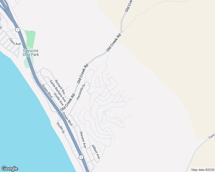 map of restaurants, bars, coffee shops, grocery stores, and more near Buena Vista Avenue in Cayucos