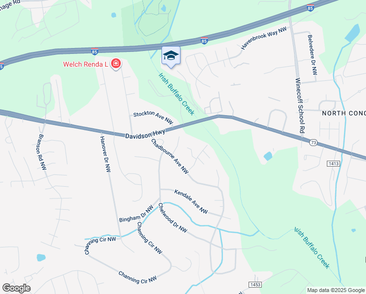 map of restaurants, bars, coffee shops, grocery stores, and more near 1214 Hardwicke Place Northwest in Concord