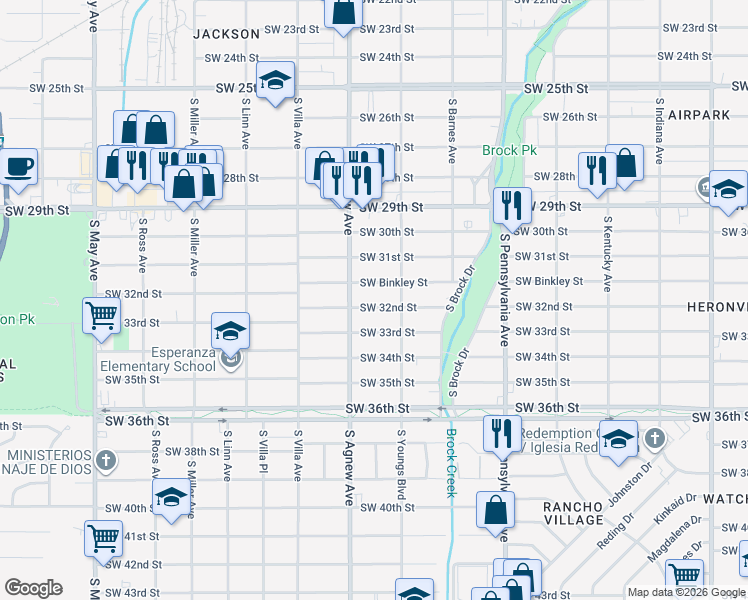 map of restaurants, bars, coffee shops, grocery stores, and more near 2332 Southwest 32nd Street in Oklahoma City