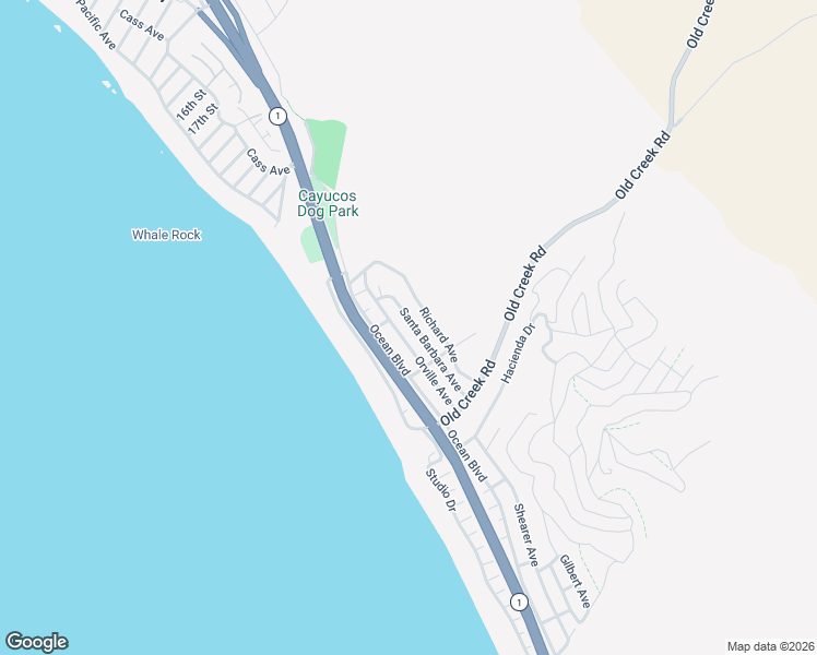 map of restaurants, bars, coffee shops, grocery stores, and more near 2758 Santa Barbara Avenue in Cayucos