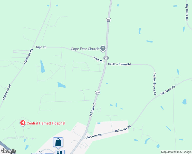 map of restaurants, bars, coffee shops, grocery stores, and more near 38 Gregory Village Drive in Lillington