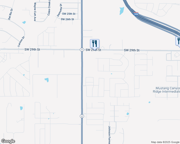 map of restaurants, bars, coffee shops, grocery stores, and more near 3300 South Mustang Road in Yukon
