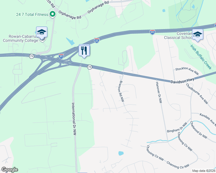 map of restaurants, bars, coffee shops, grocery stores, and more near 1203 Lempster Drive Northwest in Concord