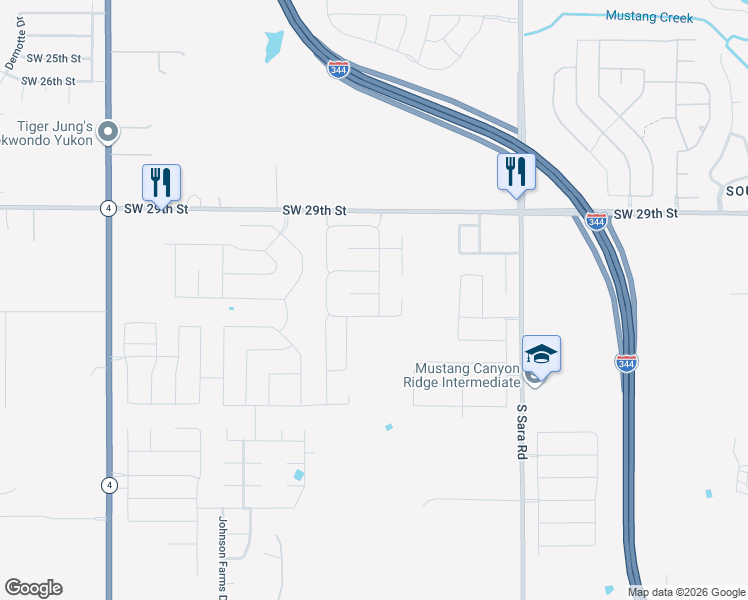 map of restaurants, bars, coffee shops, grocery stores, and more near 10824 South West 33rd Street in Yukon