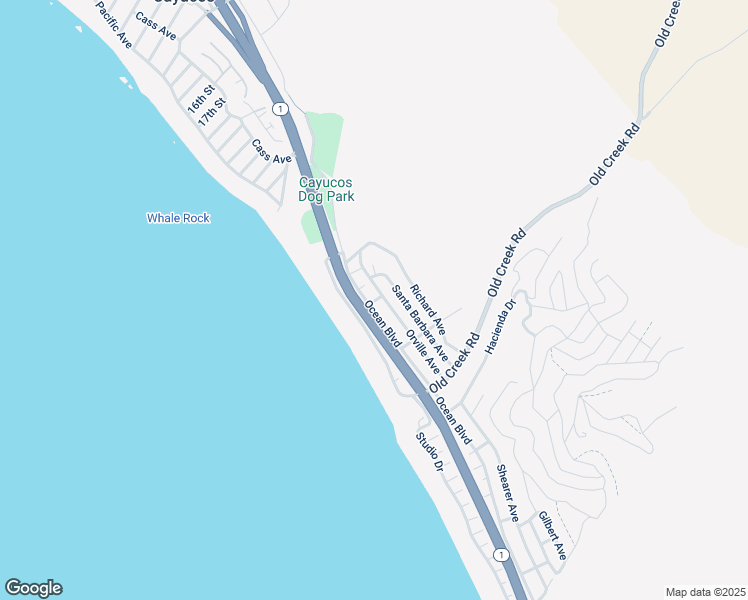 map of restaurants, bars, coffee shops, grocery stores, and more near 125 Hidalgo Street in Cayucos