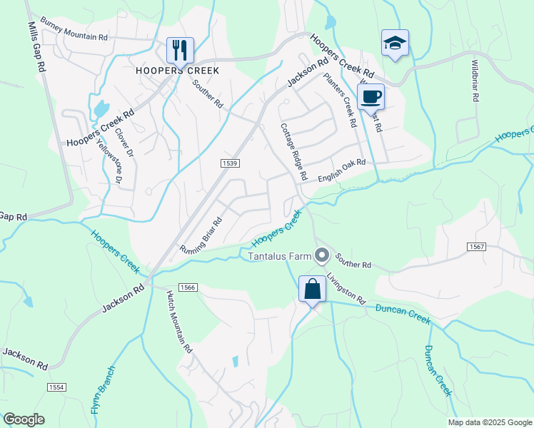 map of restaurants, bars, coffee shops, grocery stores, and more near 17 Misty Valley Road in Fletcher