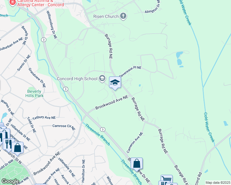 map of restaurants, bars, coffee shops, grocery stores, and more near 481 Burrage Road Northeast in Concord