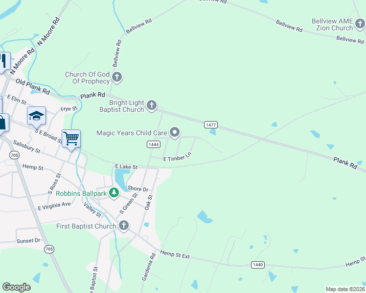 map of restaurants, bars, coffee shops, grocery stores, and more near 660 East Timber Lane in Robbins