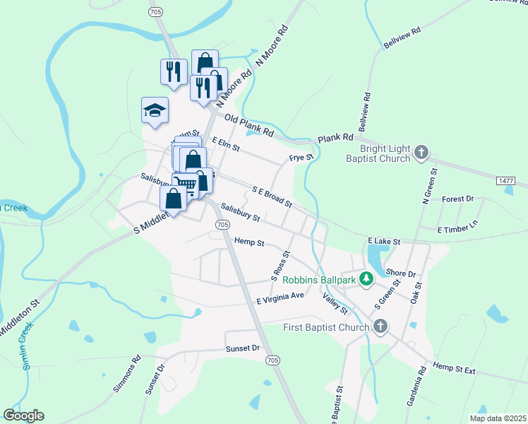 map of restaurants, bars, coffee shops, grocery stores, and more near 270 Salisbury Street in Robbins