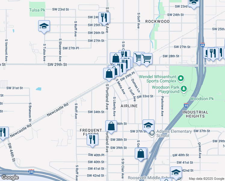 map of restaurants, bars, coffee shops, grocery stores, and more near 3313 South Liberty Avenue in Oklahoma City