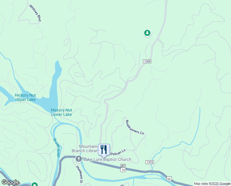 map of restaurants, bars, coffee shops, grocery stores, and more near 241 Rabbits Place in Lake Lure