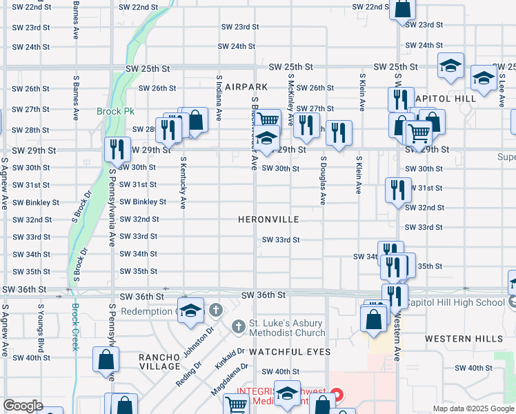 map of restaurants, bars, coffee shops, grocery stores, and more near 3205 South Blackwelder Avenue in Oklahoma City