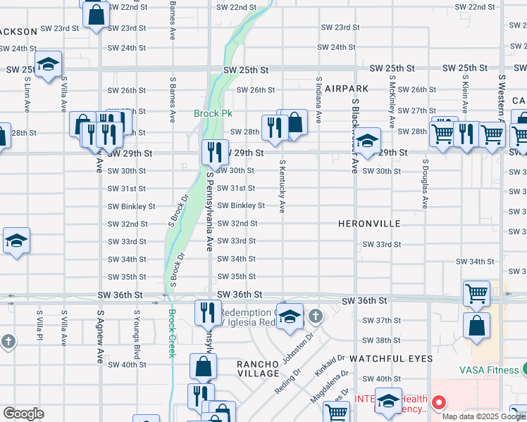 map of restaurants, bars, coffee shops, grocery stores, and more near 1532 Southwest 31st Street in Oklahoma City