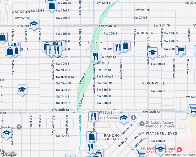 map of restaurants, bars, coffee shops, grocery stores, and more near 3208 South Pennsylvania Avenue in Oklahoma City