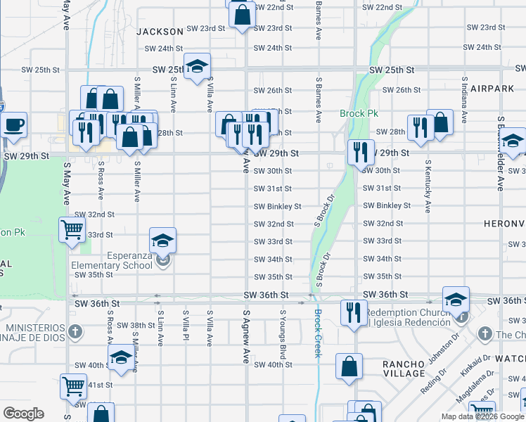 map of restaurants, bars, coffee shops, grocery stores, and more near 2336 Southwest 31st Street in Oklahoma City