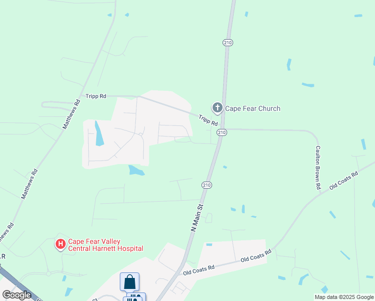 map of restaurants, bars, coffee shops, grocery stores, and more near 74 Village Edge Drive in Lillington