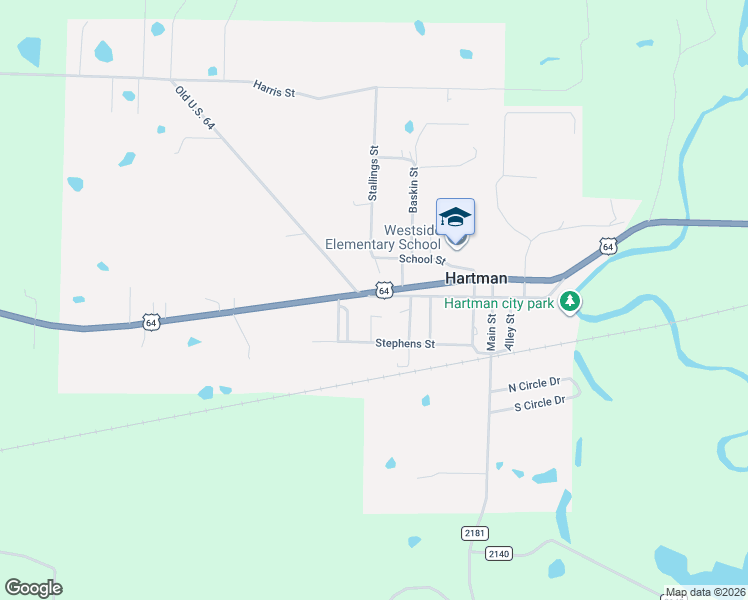 map of restaurants, bars, coffee shops, grocery stores, and more near 117 U.S. 64 in Hartman