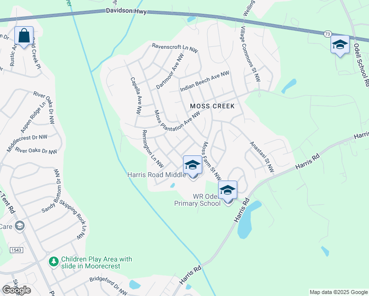 map of restaurants, bars, coffee shops, grocery stores, and more near 9648 Storybook Avenue Northwest in Concord