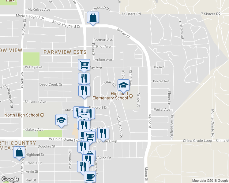 map of restaurants, bars, coffee shops, grocery stores, and more near 2813 Olympic Drive in Bakersfield