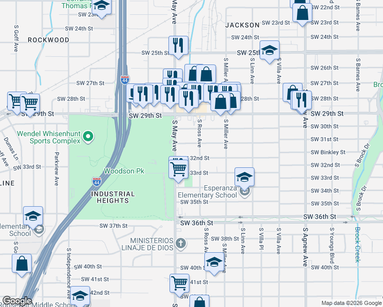 map of restaurants, bars, coffee shops, grocery stores, and more near 2820 Southwest 31st Street in Oklahoma City
