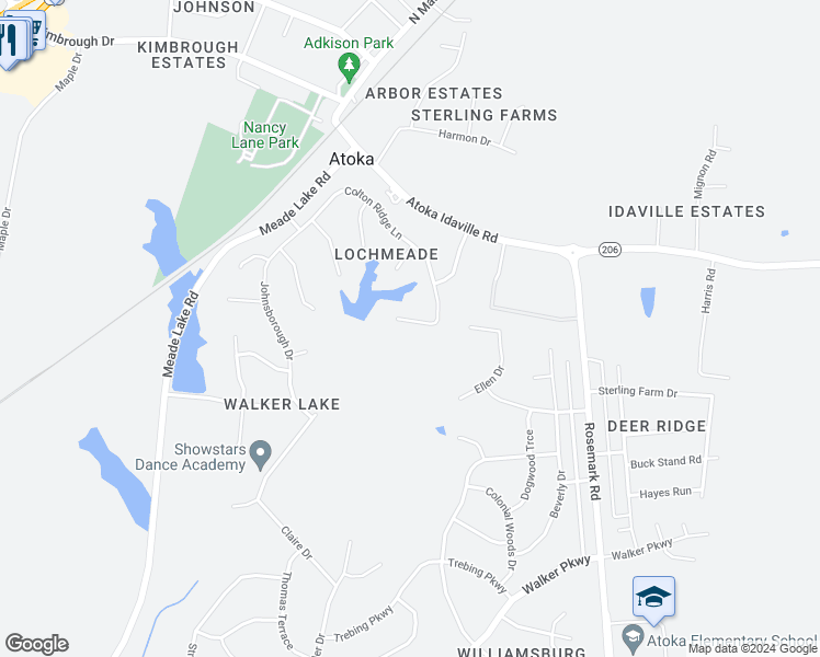 map of restaurants, bars, coffee shops, grocery stores, and more near 56 Highpointe Cove in Atoka