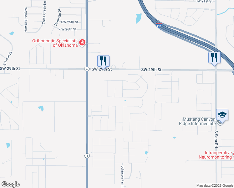 map of restaurants, bars, coffee shops, grocery stores, and more near 3117 Needle Drive in Yukon
