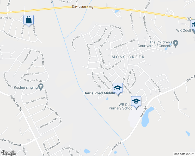 map of restaurants, bars, coffee shops, grocery stores, and more near 1495 Haverford Road Northwest in Concord