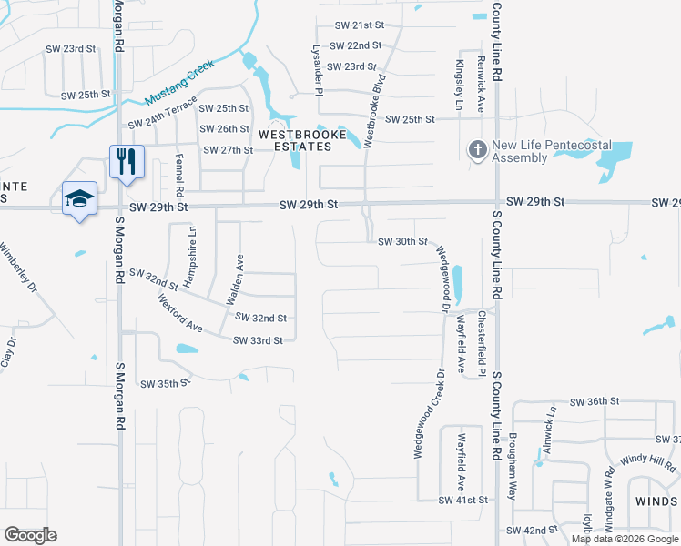 map of restaurants, bars, coffee shops, grocery stores, and more near 9309 Southwest 30th Street in Oklahoma City