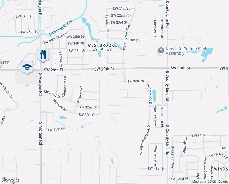 map of restaurants, bars, coffee shops, grocery stores, and more near 9309 Southwest 30th Street in Oklahoma City