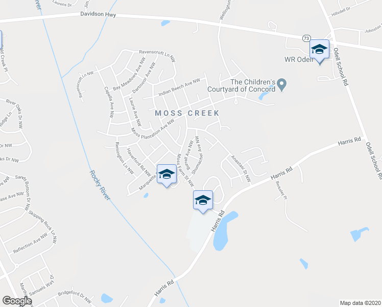map of restaurants, bars, coffee shops, grocery stores, and more near 1422 Skidaway Street Northwest in Concord