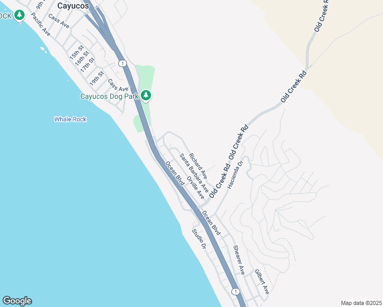 map of restaurants, bars, coffee shops, grocery stores, and more near 2725 Richard Avenue in Cayucos
