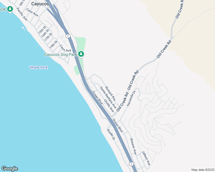 map of restaurants, bars, coffee shops, grocery stores, and more near 2725 Richard Avenue in Cayucos