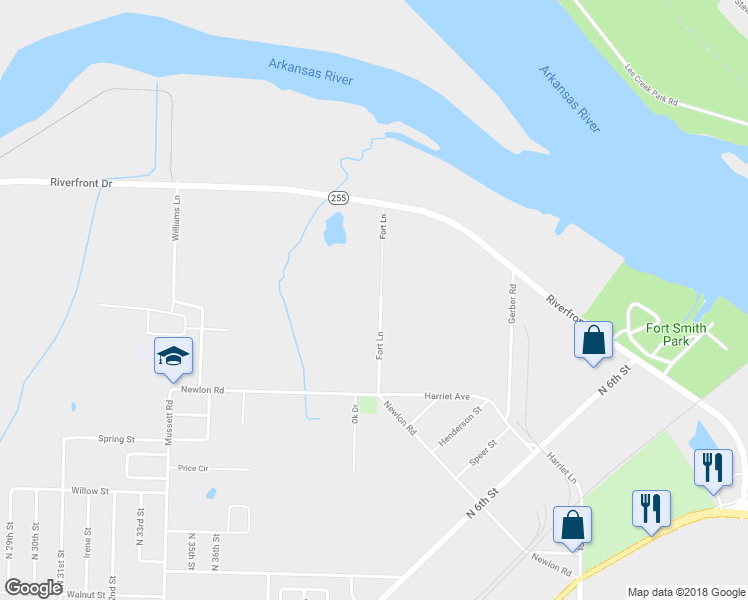 map of restaurants, bars, coffee shops, grocery stores, and more near 5601 Fort Lane in Fort Smith