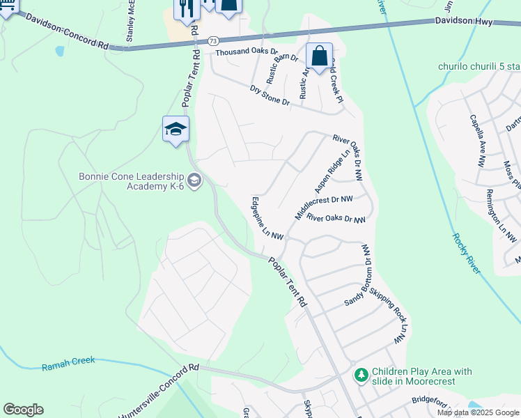 map of restaurants, bars, coffee shops, grocery stores, and more near 10834 Edgepine Lane Northwest in Concord