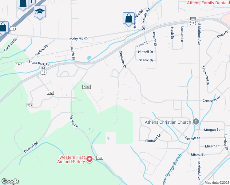 map of restaurants, bars, coffee shops, grocery stores, and more near 502 Hillandale Drive in Athens