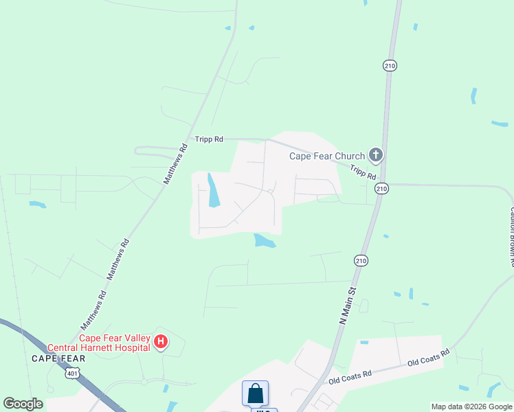 map of restaurants, bars, coffee shops, grocery stores, and more near 225 Scuppernong Lane in Lillington