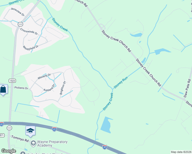 map of restaurants, bars, coffee shops, grocery stores, and more near 103 Mendenhall Circle in Goldsboro
