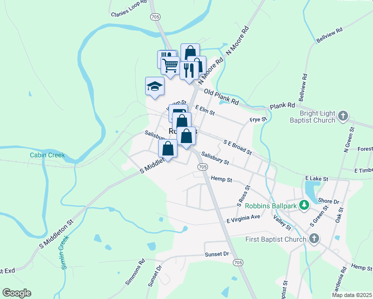 map of restaurants, bars, coffee shops, grocery stores, and more near 131 Salisbury Street in Robbins