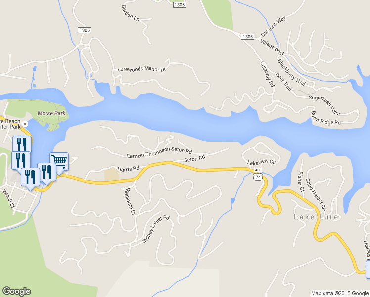 map of restaurants, bars, coffee shops, grocery stores, and more near 262 Seton Road in Lake Lure