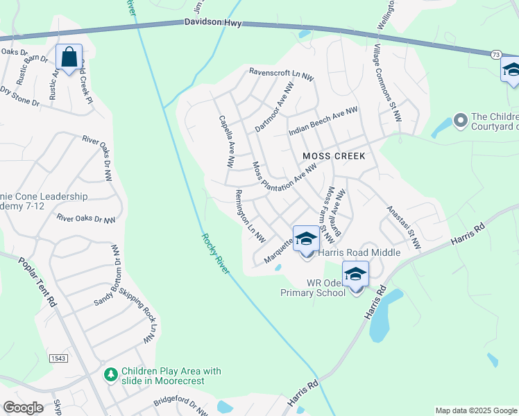 map of restaurants, bars, coffee shops, grocery stores, and more near 1478 Haverford Road Northwest in Concord