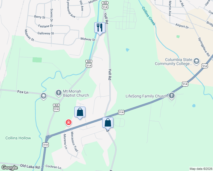 map of restaurants, bars, coffee shops, grocery stores, and more near 908 Yell Road in Lewisburg