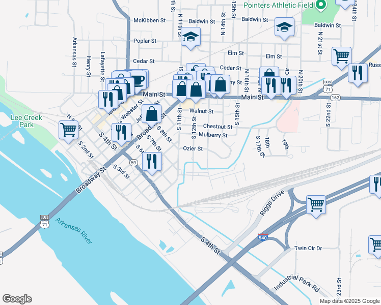 map of restaurants, bars, coffee shops, grocery stores, and more near 402 South 12th Street in Van Buren