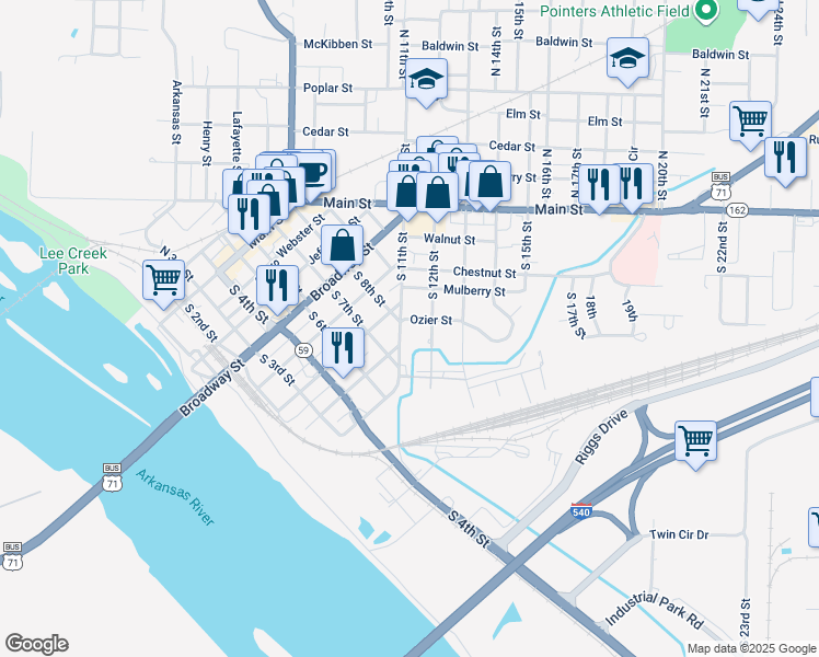map of restaurants, bars, coffee shops, grocery stores, and more near 5048 South 8th Street in Van Buren