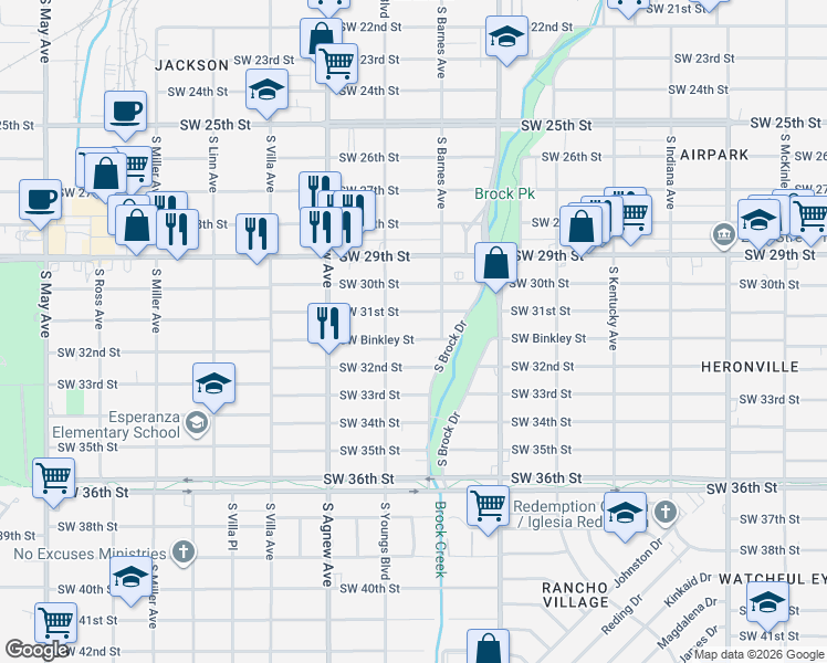 map of restaurants, bars, coffee shops, grocery stores, and more near 2212 Southwest 31st Street in Oklahoma City