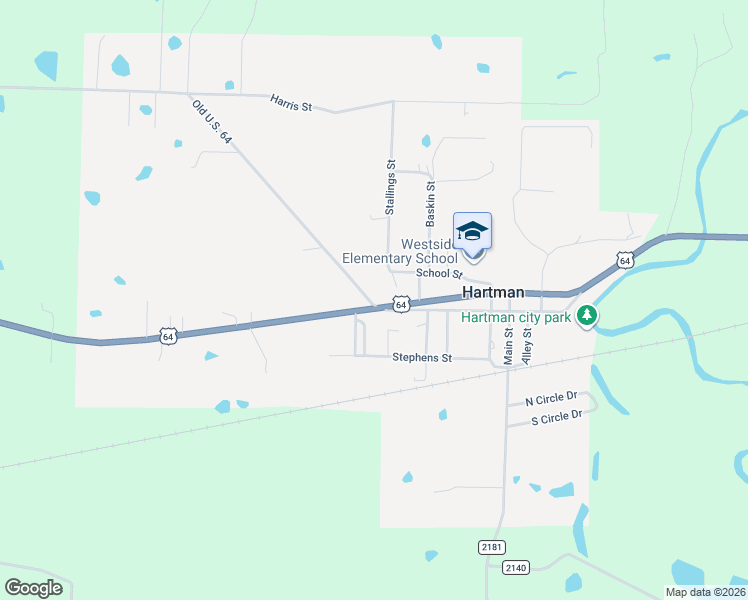 map of restaurants, bars, coffee shops, grocery stores, and more near 117 U.S. 64 in Hartman