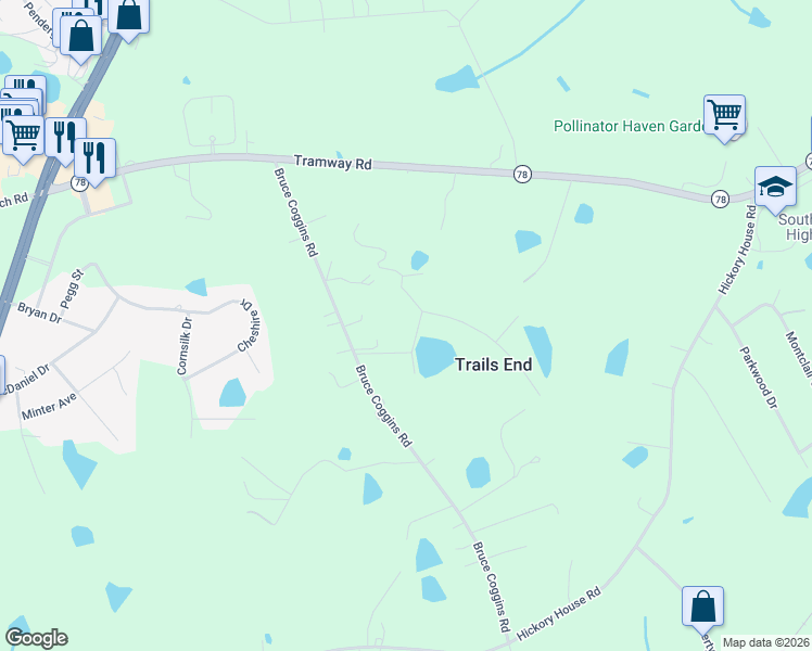 map of restaurants, bars, coffee shops, grocery stores, and more near 401 Bruce Coggins Road in Sanford