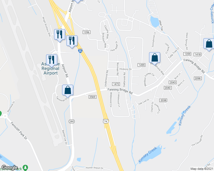 map of restaurants, bars, coffee shops, grocery stores, and more near 29 Norman Road in Fletcher
