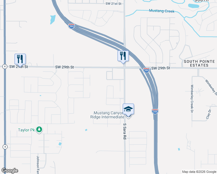 map of restaurants, bars, coffee shops, grocery stores, and more near 3201 Sahoma Trail in Yukon